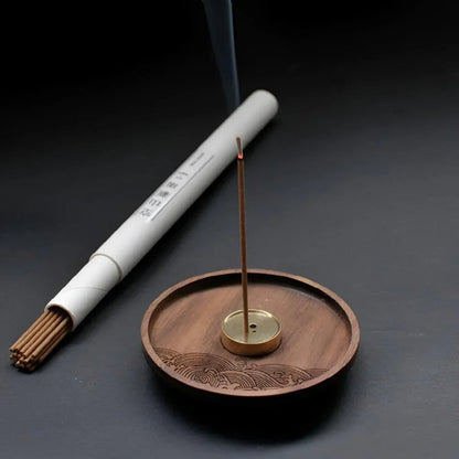 Porte-encens en bois avec insert en cuivre, coupelle récupératrice de cendres, idéal pour bâtonnets et cônes d'encens, usage pour la méditation et les rituels