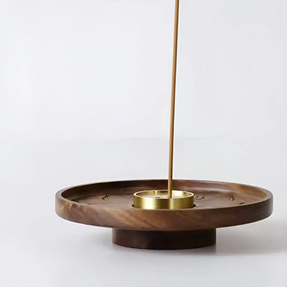 Porte-encens en bois avec insert en cuivre, coupelle récupératrice de cendres, idéal pour bâtonnets et cônes d'encens, usage pour la méditation et les rituels