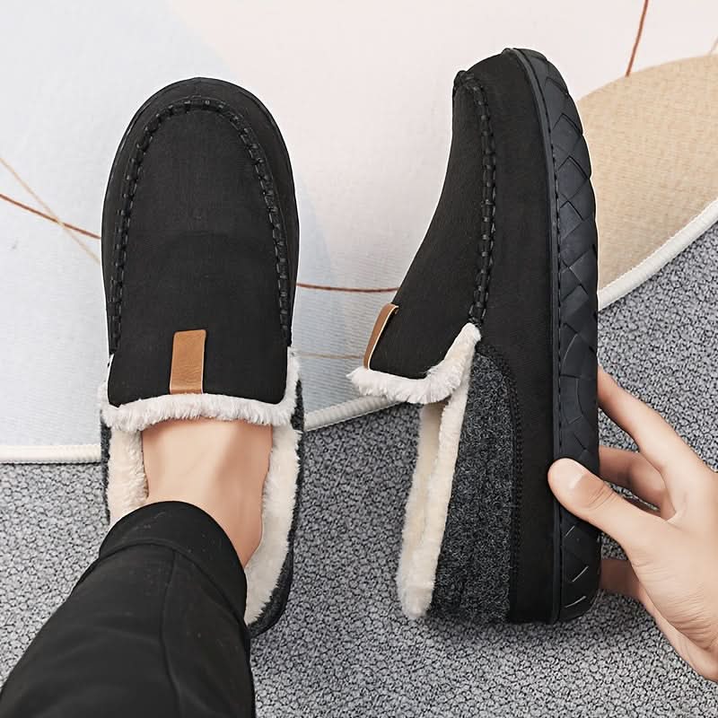 Men's Wool Loafer Slippers for Winter Indoor Comfort | Warm Fleece-Lined House Shoes Machine Washable