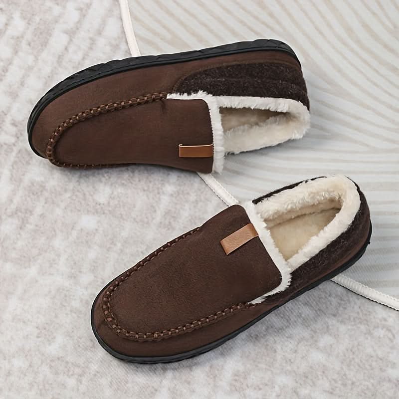 Men's Wool Loafer Slippers for Winter Indoor Comfort | Warm Fleece-Lined House Shoes Machine Washable