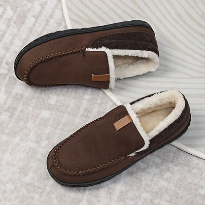 Men's Wool Loafer Slippers for Winter Indoor Comfort | Warm Fleece-Lined House Shoes Machine Washable
