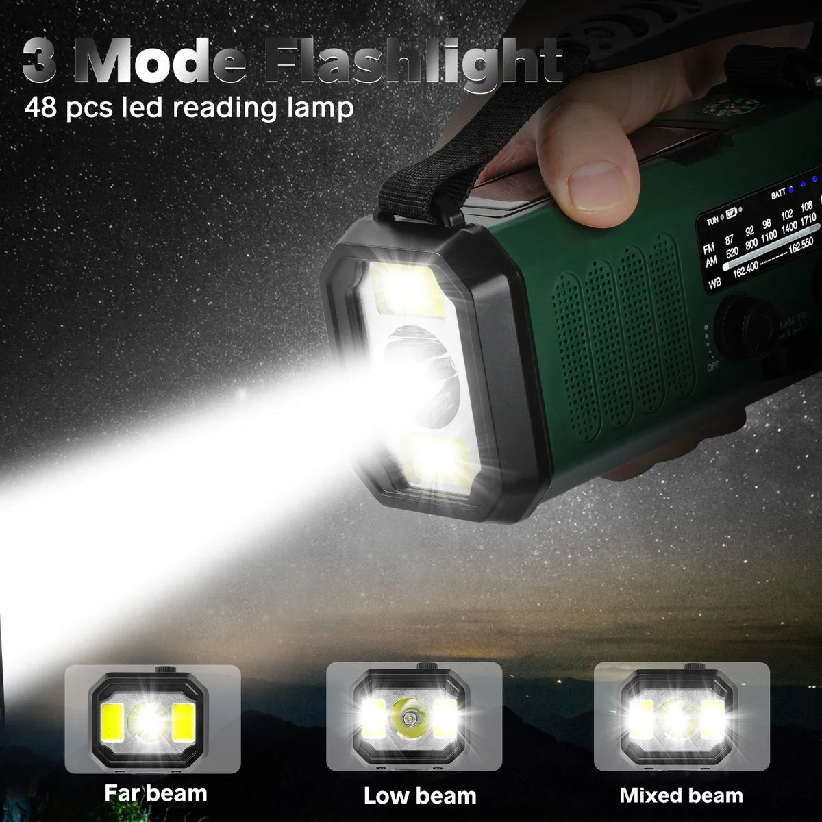 Hand Crank Solar Emergency Radio with Flashlight & Power Bank for Camping Hiking Outdoor Survival Preparedness Backup