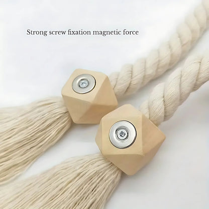 Woven Bead Curtain Tiebacks - Handcrafted Cotton, Rustic Charm