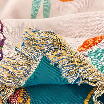 Wrenna Cotton Blanket - 100% Soft Cotton, Boho Bird Design with Tassels