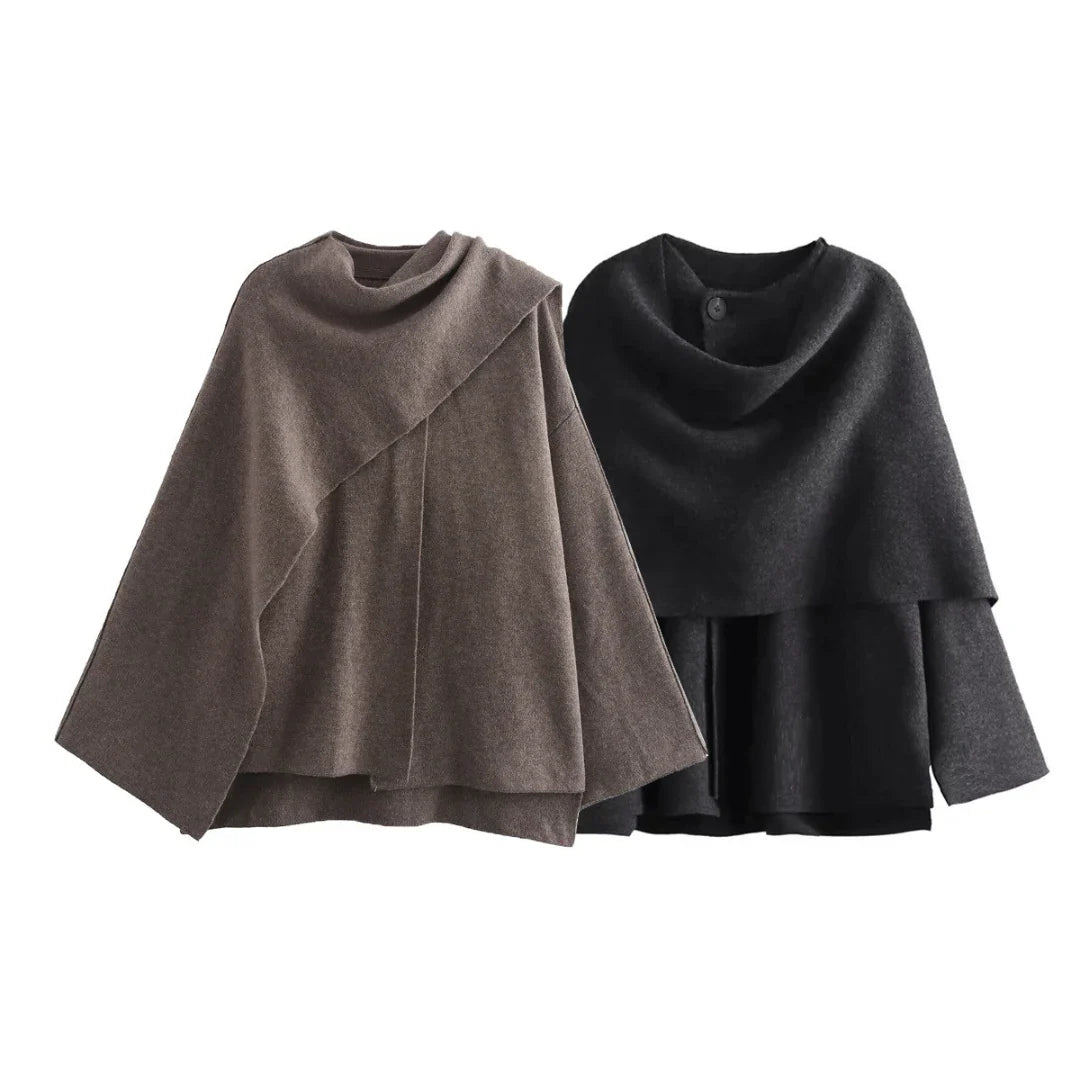 Wynora Women's Cape - Textured Fabric, Oversized Poncho Style