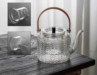 Borosilicate Glass Tea Pot with Infuser 34 oz Clear Heat-Resistant Kettle for Loose Leaf & Blooming Tea Brewing