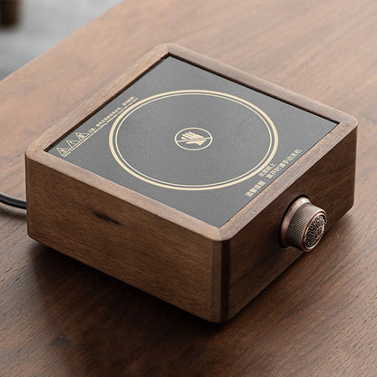 Electric Beverage Warmer Plate with Wood Frame 7 in Adjustable Heat for Coffee Mug Teapot Milk Desk Home Kitchen Station