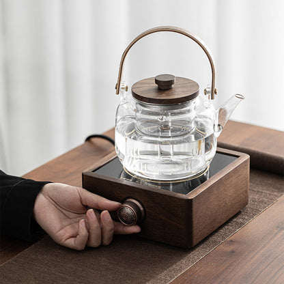 Electric Beverage Warmer Plate with Wood Frame 7 in Adjustable Heat for Coffee Mug Teapot Milk Desk Home Kitchen Station
