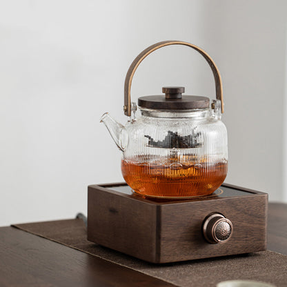 Electric Beverage Warmer Plate with Wood Frame 7 in Adjustable Heat for Coffee Mug Teapot Milk Desk Home Kitchen Station