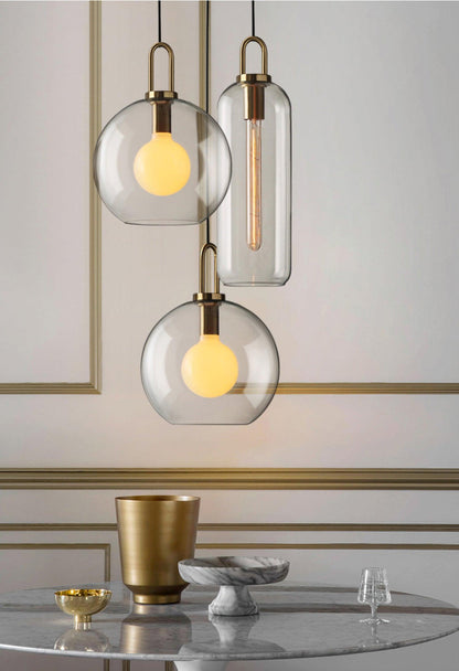 Glass Globe Hanging Light Fixture with Adjustable Cord for Dining Room Kitchen Island Bedroom Modern Minimalist Ceiling Pendant Lamp