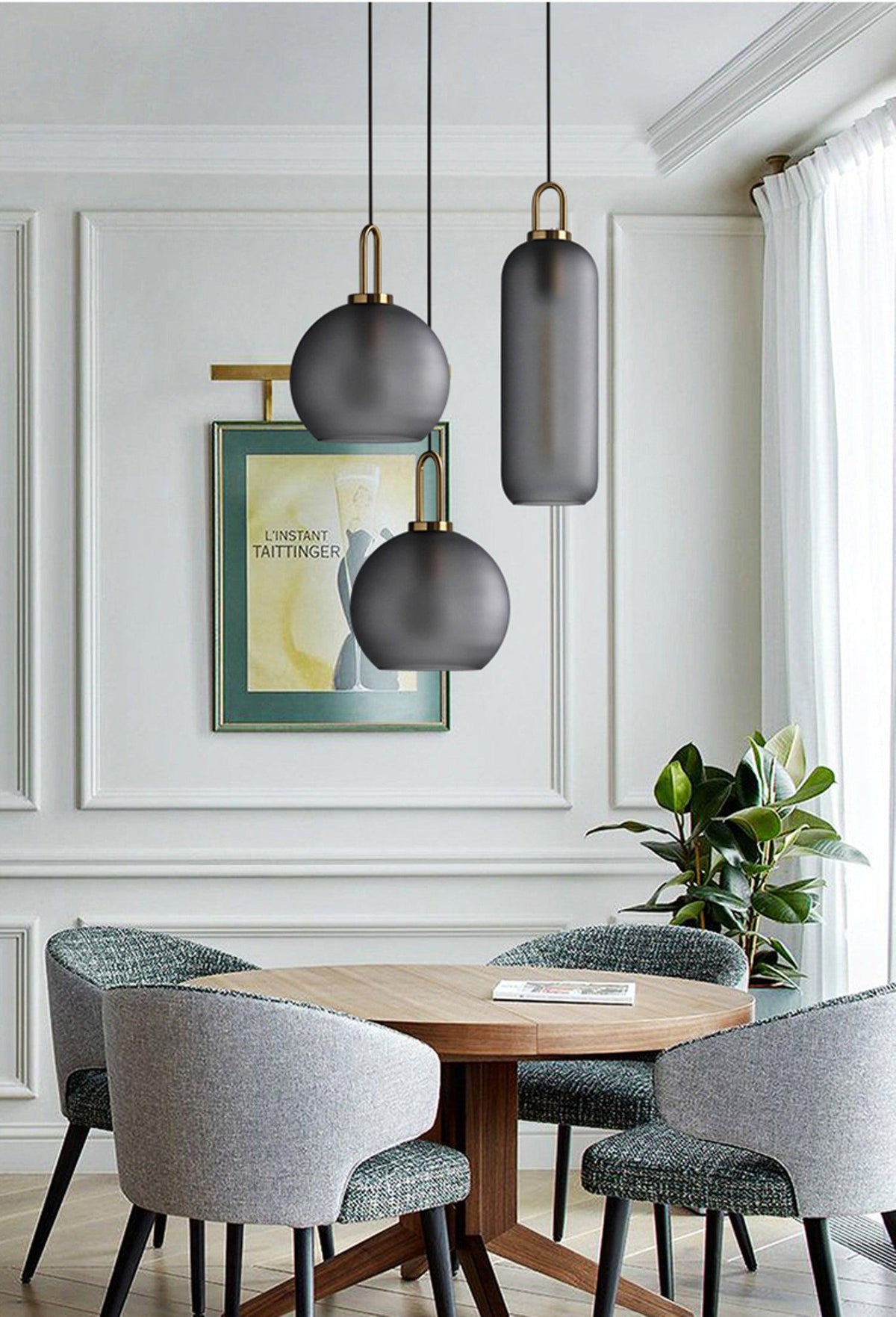 Glass Globe Hanging Light Fixture with Adjustable Cord for Dining Room Kitchen Island Bedroom Modern Minimalist Ceiling Pendant Lamp