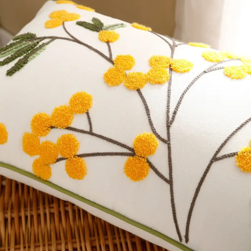 Yonder Cushion Cover - Microfiber Blend, Floral Embroidery for Sofa