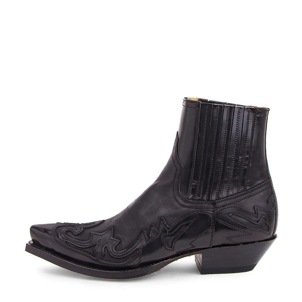 Western Boots Embroidered Leather Mid-Calf Pull-On Cowboy Style for Women Men Unisex Black Brown