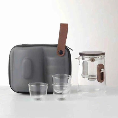Portable Glass Tea Infuser Set with Case 11 fl oz Borosilicate Teapot Cups for Camping Hiking Travel Office Loose Leaf Brewing Kit