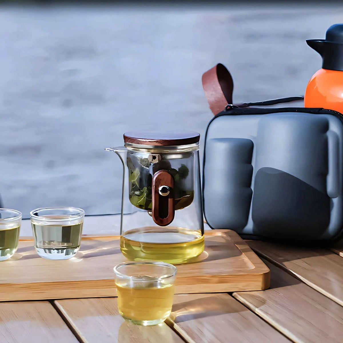 Portable Glass Tea Infuser Set with Case 11 fl oz Borosilicate Teapot Cups for Camping Hiking Travel Office Loose Leaf Brewing Kit