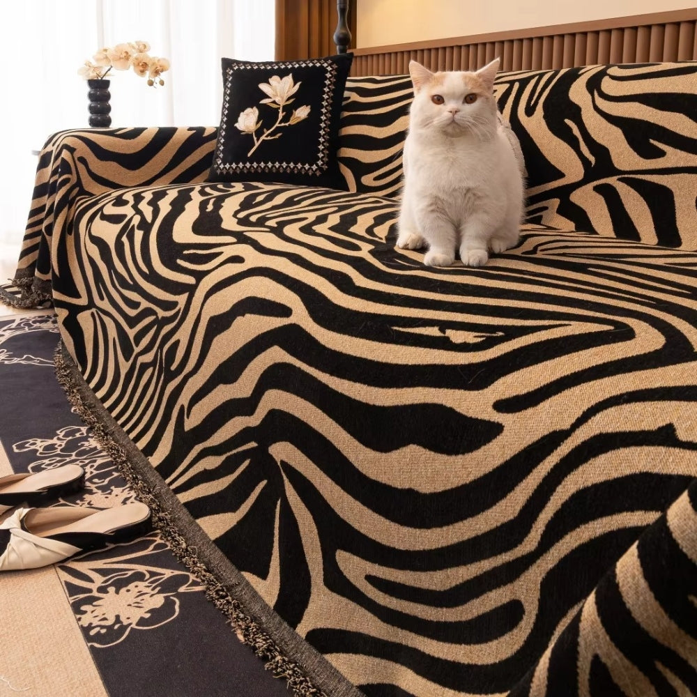 Zentara Sofa Cover - Chenille, Zebra Patterned Slipcover