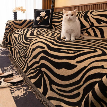 Zentara Sofa Cover - Chenille, Zebra Patterned Slipcover