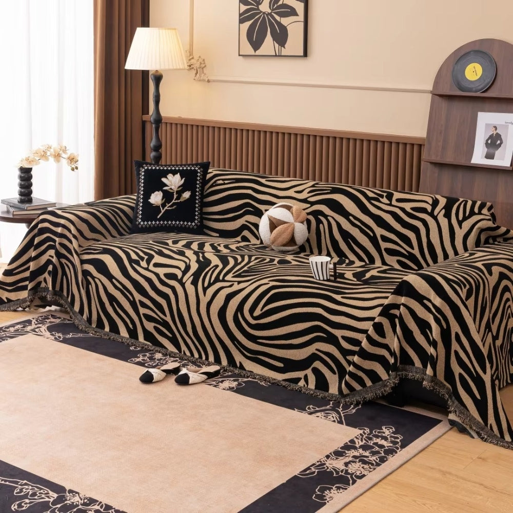 Zentara Sofa Cover - Chenille, Zebra Patterned Slipcover