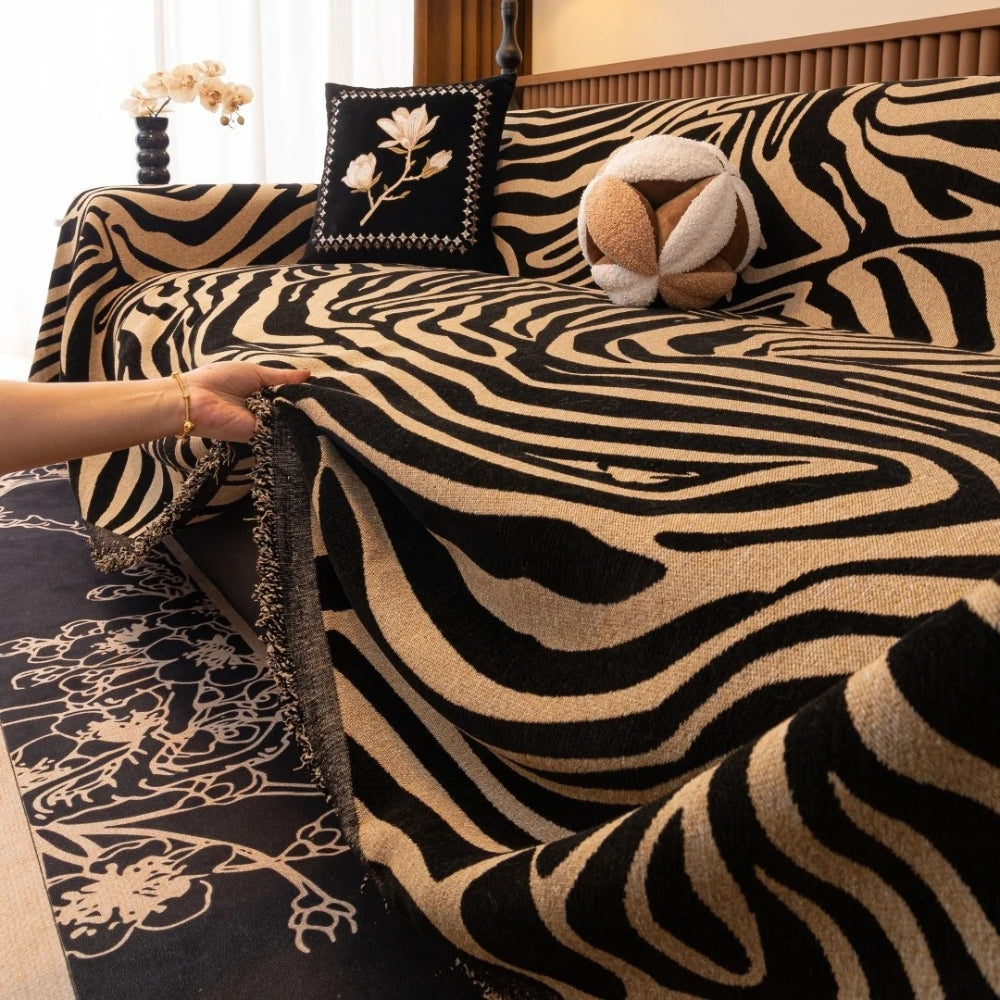 Zentara Sofa Cover - Chenille, Zebra Patterned Slipcover