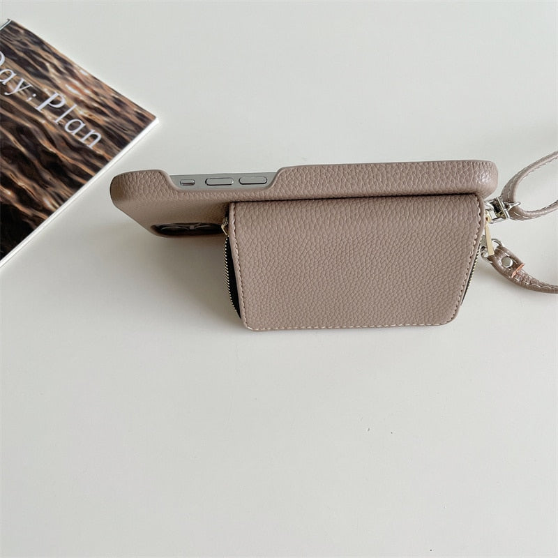 iPhone Wallet Case with Detachable Crossbody Strap & Card Holder – Hands-Free Phone Pouch for Women & Men – Vegan Leather Cover with