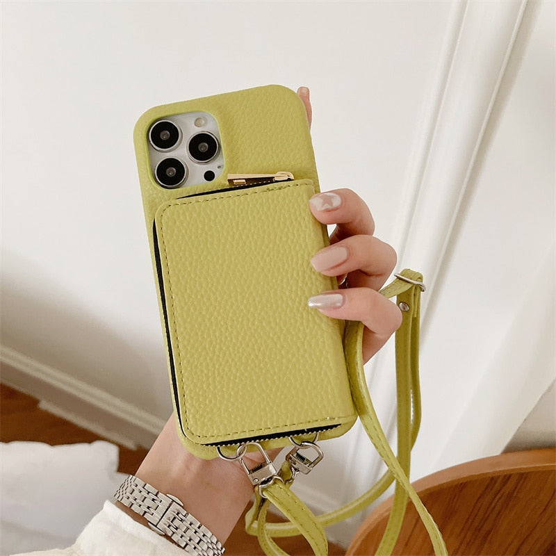 iPhone Wallet Case with Detachable Crossbody Strap & Card Holder – Hands-Free Phone Pouch for Women & Men – Vegan Leather Cover with