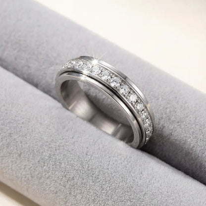 Spinner Ring with Cubic Zirconia Stones – Titanium Steel Anti-Anxiety Fidget Band for Women & Men in Silver, Rose Gold, or Gold