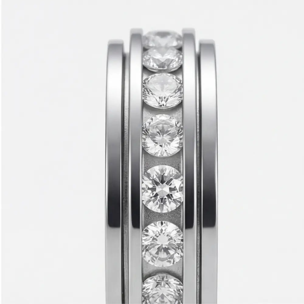 Spinner Ring with Cubic Zirconia Stones – Titanium Steel Anti-Anxiety Fidget Band for Women & Men in Silver, Rose Gold, or Gold