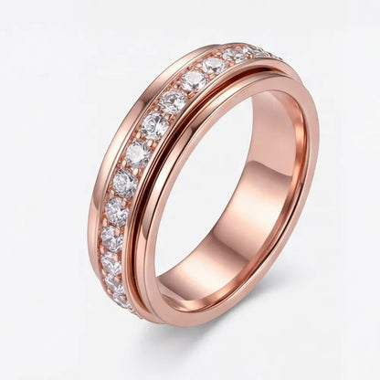 Spinner Ring with Cubic Zirconia Stones – Titanium Steel Anti-Anxiety Fidget Band for Women & Men in Silver, Rose Gold, or Gold
