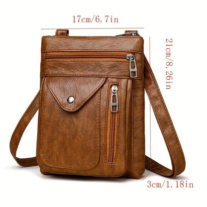 Retro Crossbody Purse – Compact Vegan Leather Shoulder Bag with Adjustable Strap for Women – Everyday Organizer Handbag