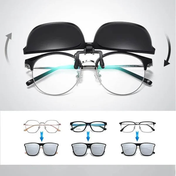 Polarized Clip-On Sunglasses for Prescription Glasses – Flip-Up Magnetic Lens Attachment UV400 Protection for Driving Outdoor Activities Eye