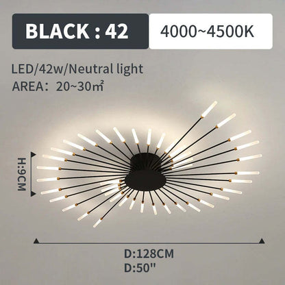 Starburst Flush Mount Ceiling Light Black Gold Modern Firework LED Fixture Bedroom Living Room Natural White Hardwired Indoor