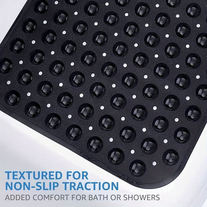 Anti-Slip Shower Floor Mat 40 × 16 Inches Gray PVC Tub Liner with Drainage Holes and Suction Grips for Wet Surfaces