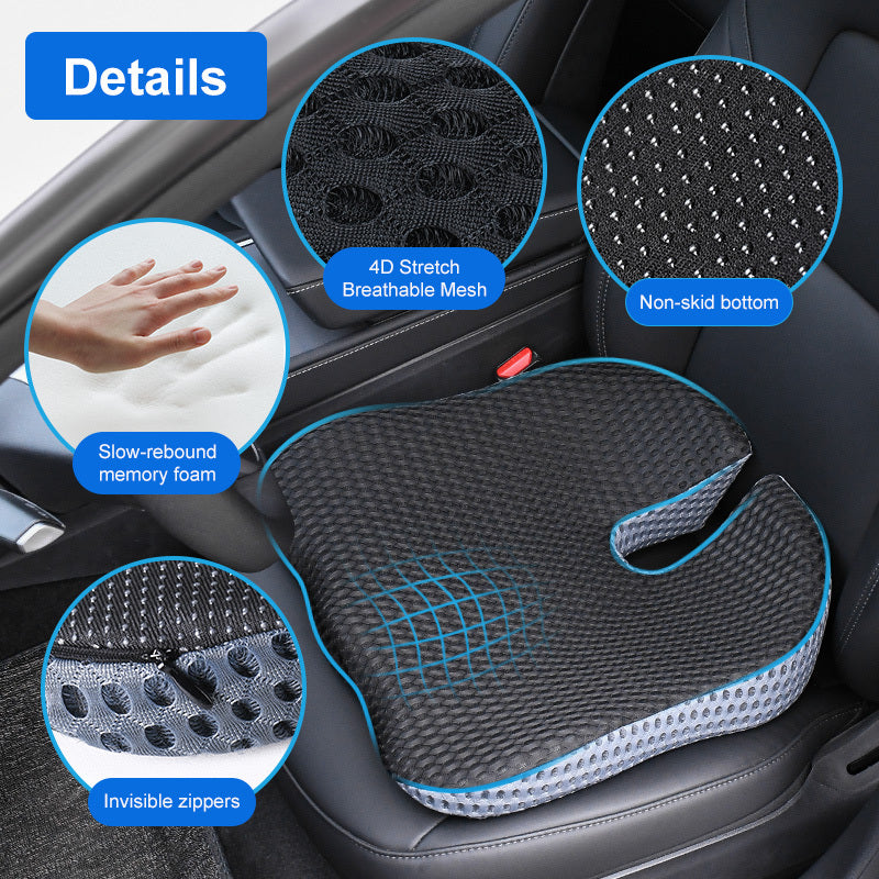 Triangular Car Seat Cushion with Memory Foam Support for Tailbone Relief & Posture Correction | Breathable Mesh Cover | Non-Slip Base for