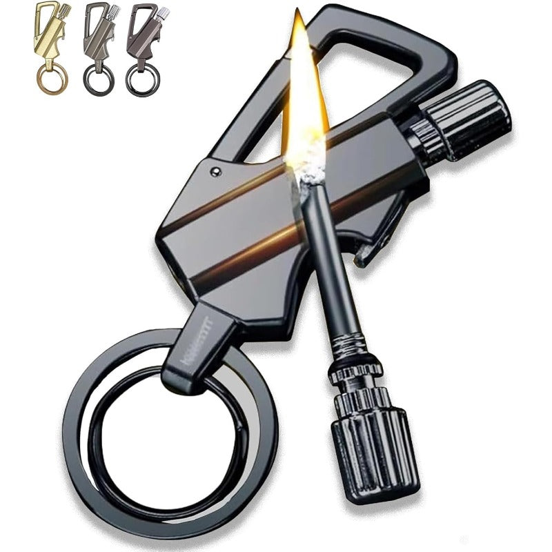 Porte-clés briquet rechargeable avec décapsuleur, alliage de zinc, 8,9 cm, étanche et coupe-vent, outil EDC pour camping et randonnée, noir, argent, doré