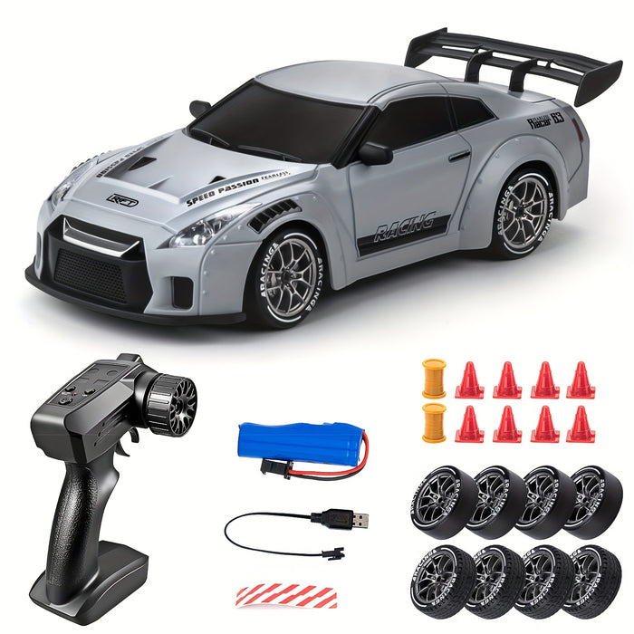 Mini voiture de course télécommandée pour drift, 4 roues motrices, roues lumineuses LED, échelle 1:24, performance de course en intérieur et extérieur, télécommande 2,4 GHz, rechargeable