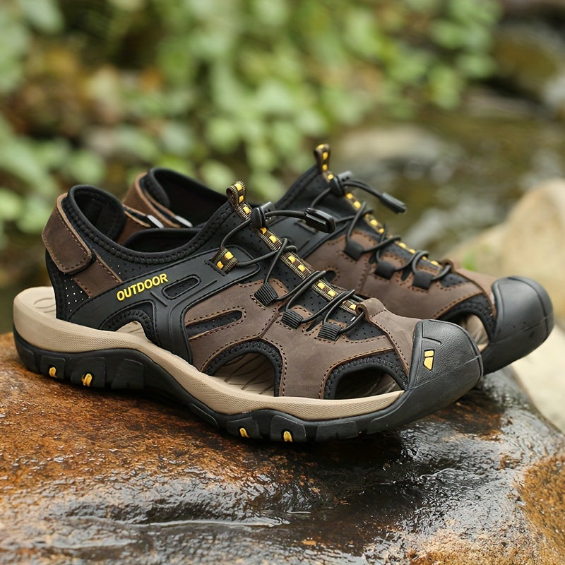 Men's Closed-Toe Sport Sandals with Elastic Strap – Breathable Rubber Sole Hiking Sandals for Summer Outdoor Adventures