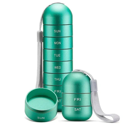Weekly Medication Organizer Metal 7-Day Pill Case for Supplements Travel Vitamins Compact Stackable Waterproof Daily Dose Container