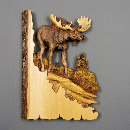 Hand-Carved Wooden Animal Wall Art Sculpture – Rustic 3D Wildlife Decor for Living Room, Bedroom & Office – Lightweight Hanging Home Accent