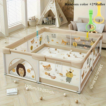 Cushioned Baby Play Yard with Animal Prints for Safe Indoor & Outdoor Exploration