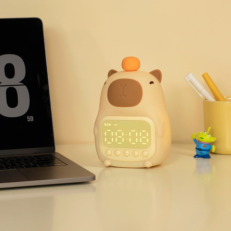 Capybara Night Light Alarm Clock for Kids & Adults | Touch Control Bedside Lamp with Rechargeable Battery & Adjustable Brightness