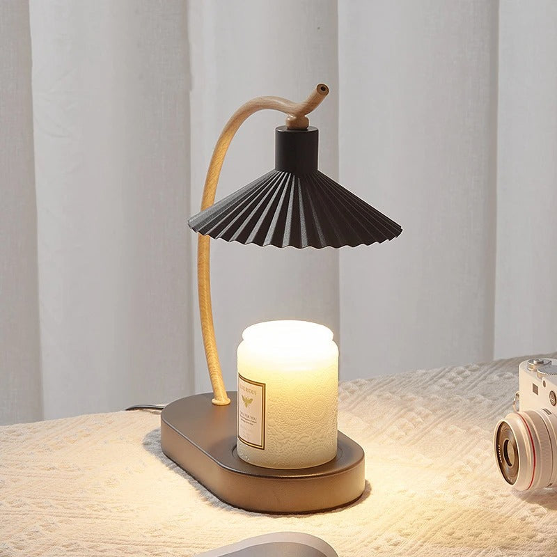 Flameless Candle Warmer Lamp with LED Light for Home Fragrance Release - Metal & Wood Nordic Design for Bedroom Living Room Nightstand Decor