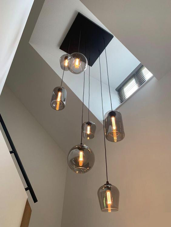 Spiral Glass Chandelier for Two-Story Entryway Multi-Light Dimmable Fixture for Stairwell Foyer Living Room High Ceiling