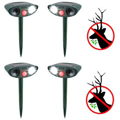 Solar Wildlife Deterrent Device Ultrasonic Outdoor Yard Defender 30 ft Range Motion-Activated Strobe Light Weatherproof for Gardens Lawns Fl