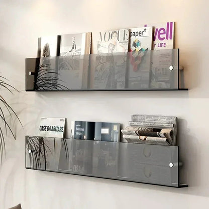 Vinyl Record Holder Wall Rack Magazine Organizer Shelf for Living Room Books Newspapers Home Office Storage Clear Acrylic Display Mount