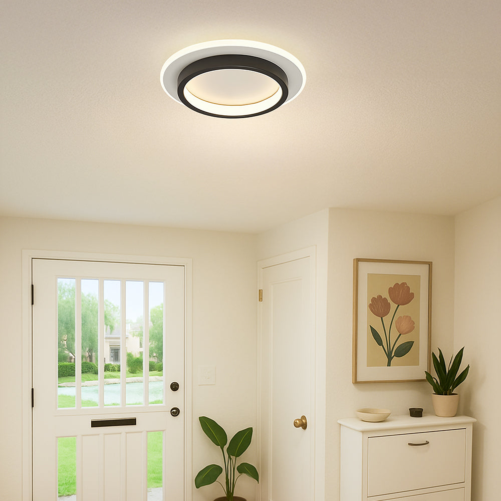 9.4 in Round LED Flush Mount Light with Ring Glow Effect for Hallways Bedrooms Entryways Modern Low-Profile Fixture Aluminum Acrylic