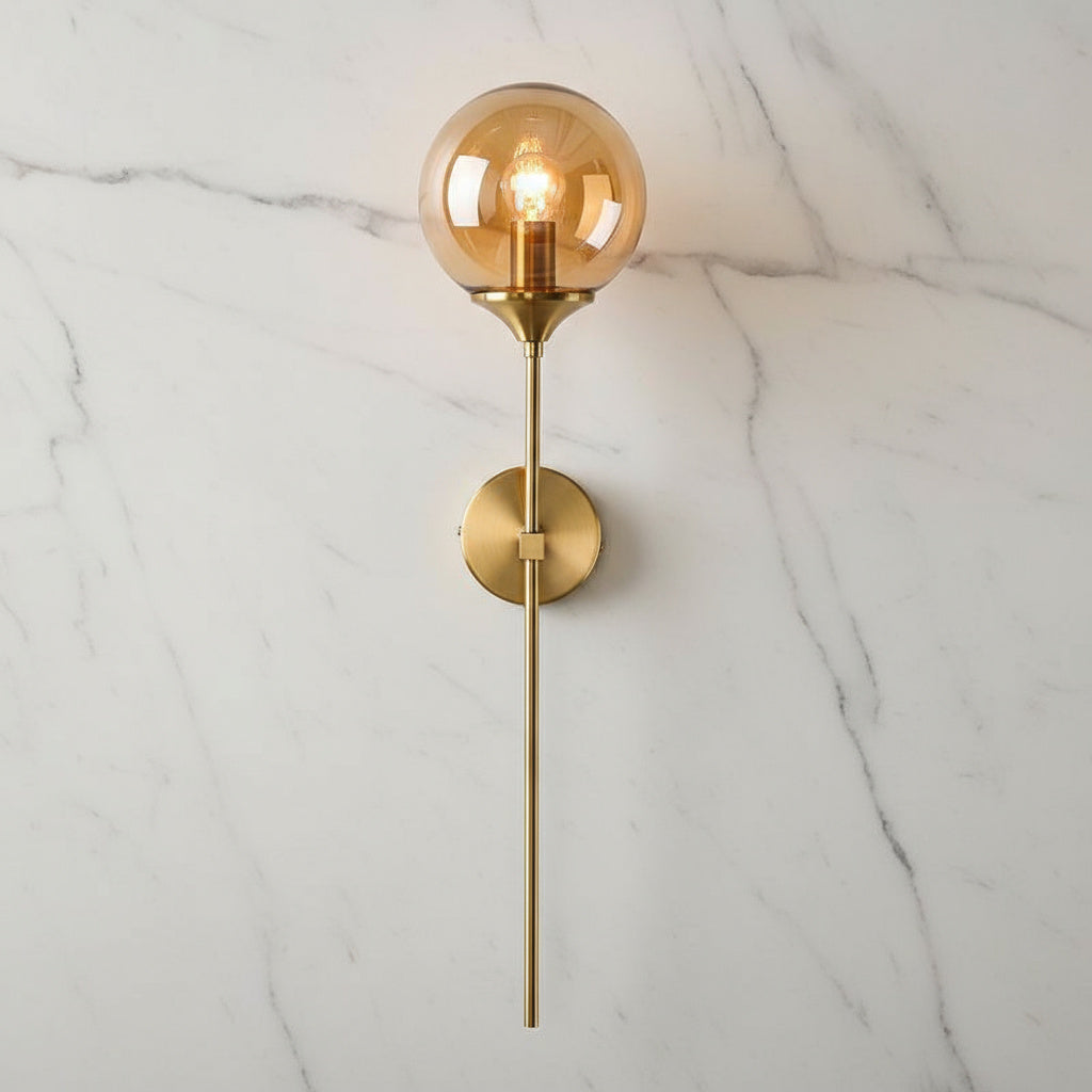 Glass Wall Light Fixture with Gold Metal Base – Ambient Lighting for Bedroom, Living Room & Hallway – 4 Shade Colors