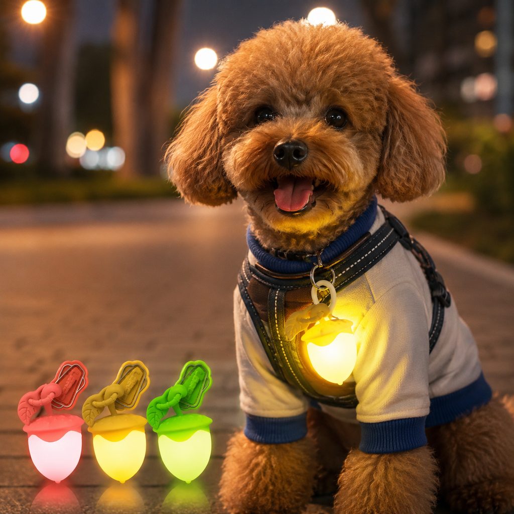 Ortekor AcornGlow USB-C Rechargeable Pet Safety Light for Night Walks - Clip-On Acorn LED Charm for Collars, Harnesses & Leashes to Help Dogs Stay Visible After Dark