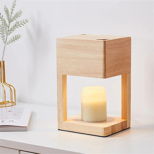 Lampe chauffe-bougie en bois de 10 po de hauteur, lampe d'appoint pour table de chevet, chambre à coucher, salon, décoration d'intérieur chaleureuse