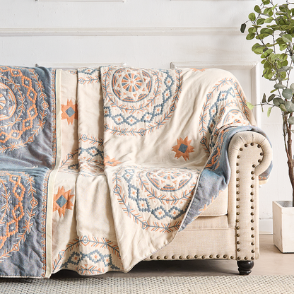 Cotton Throw Blanket with Mandala Pattern – Lightweight All-Season Cover for Couch, Bed, Sofa – Boho Home Decor Accent Piece