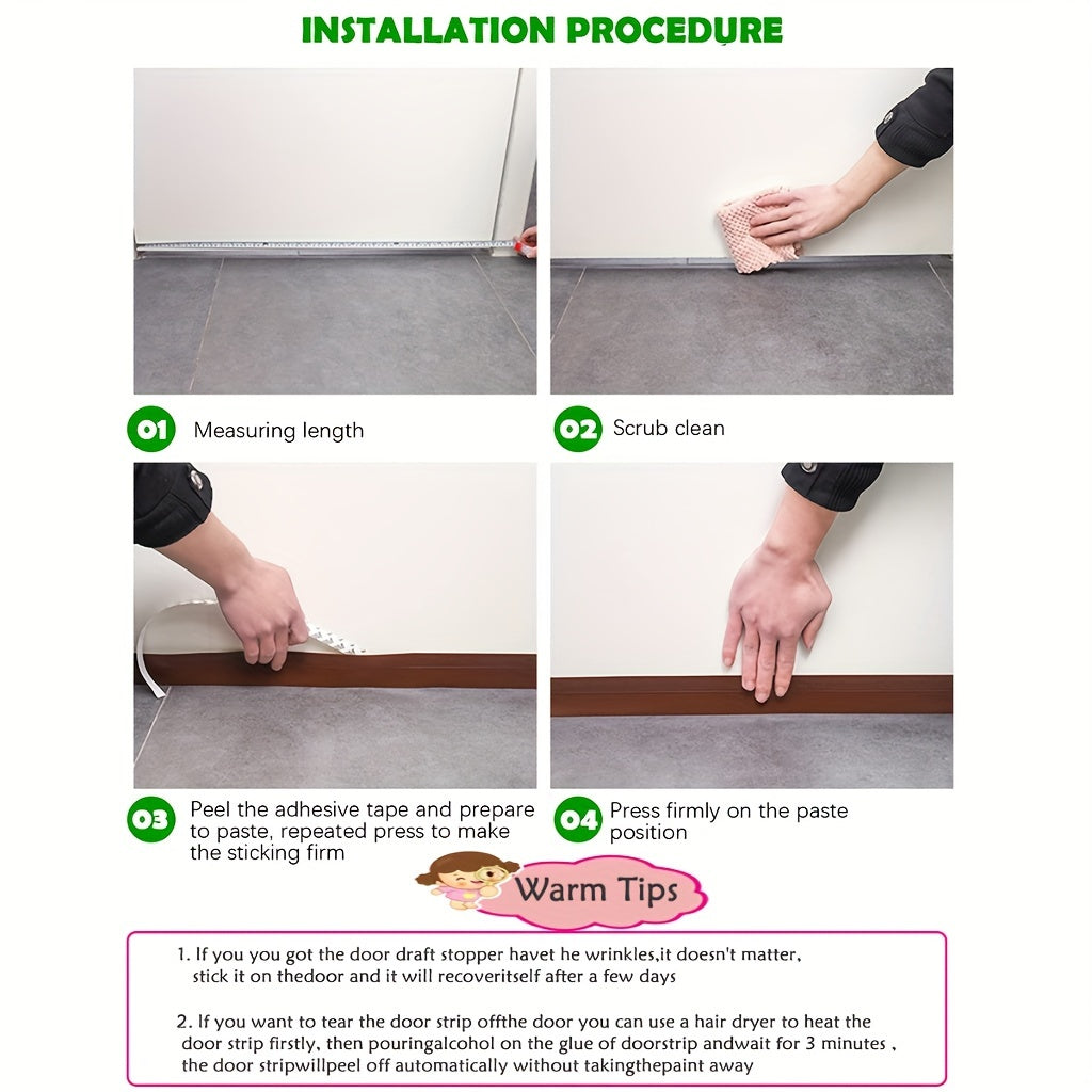 Silicone Door Draft Stopper with Adhesive Backing for Energy Savings & Noise Reduction | Under Door Seal Strip for Home Insulation